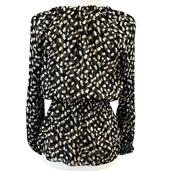 THEORY Size Small Silk Blend Black Cream Burnout Print Long Sleeve Boho Top - Picture 13 of 15